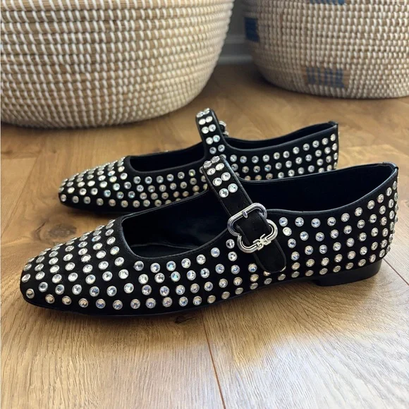 Sam Edelman - Black Rhinestone Mary Jane Flats - Picture 1 of 5